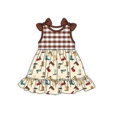 Sleeveless plaid boots western kids girls dresses