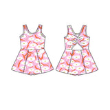Sleeveless pink white floral kids girls athletic dresses