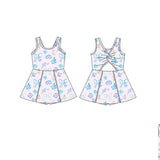 Sleeveless pink floral bow kids girls athletic dresses