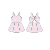 Sleeveless pink white floral kids girls athletic dress