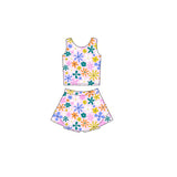 Multi color floral sleeveless top skirt girls active set
