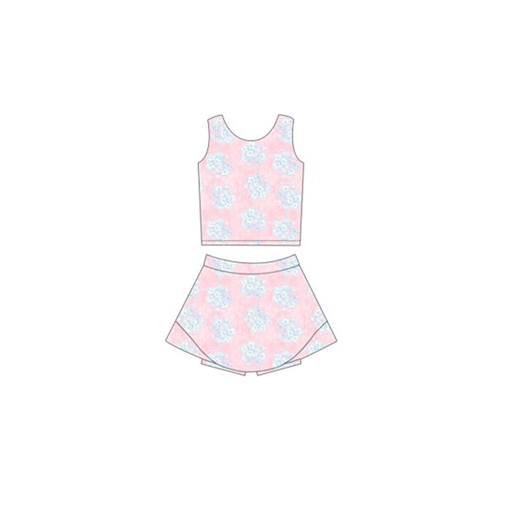 Pink light blue floral top skirt girls active wear set