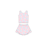 Pink light blue floral top skirt girls active wear set