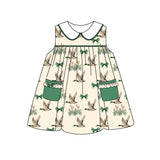 Sleeveless green bow duck pockets baby girls dresses