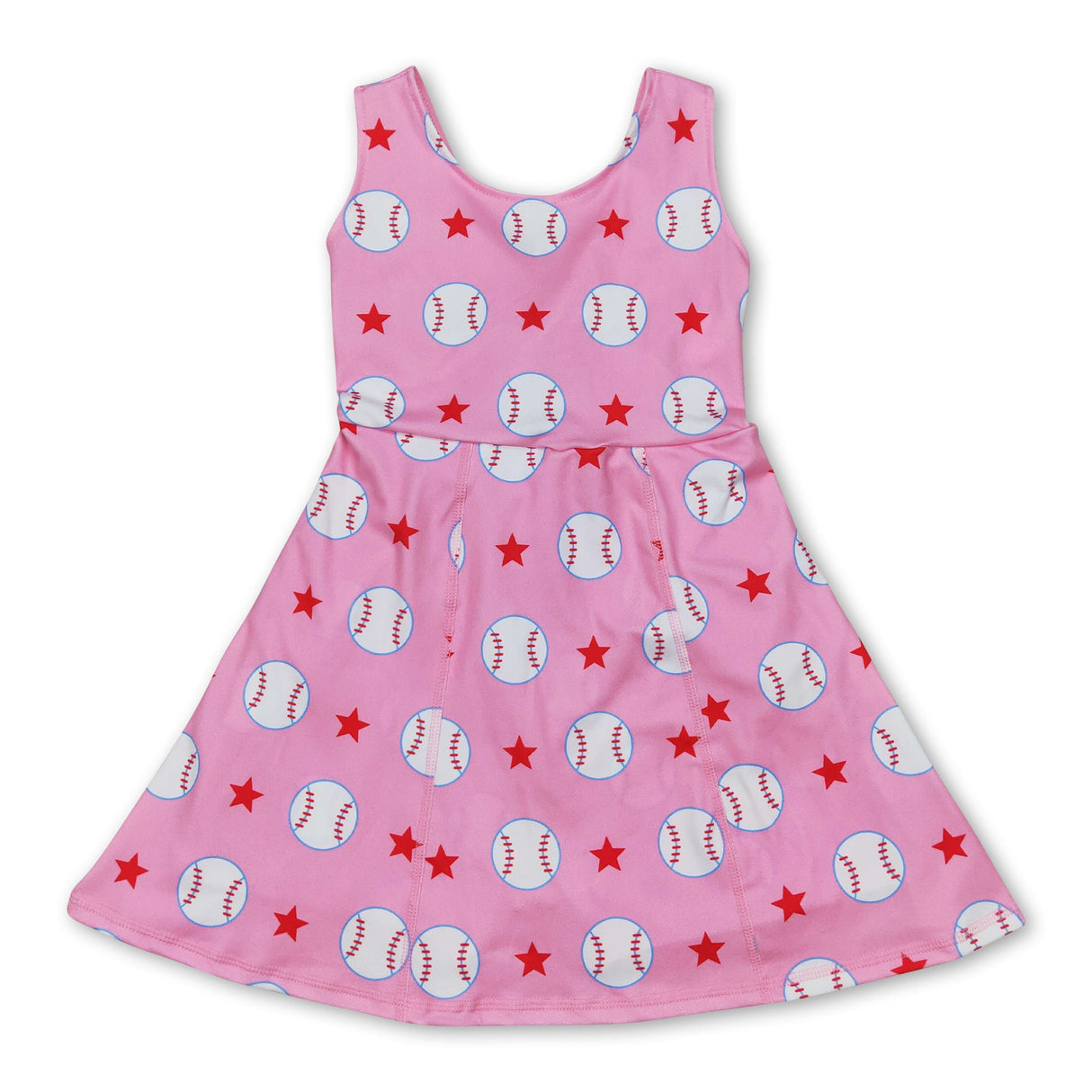 Sleeveless pink baseball stars kids girls athletic dresses