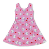 Sleeveless pink baseball stars kids girls athletic dresses