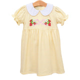 Short sleeves yellow stripe strawberry bow baby girls dresses