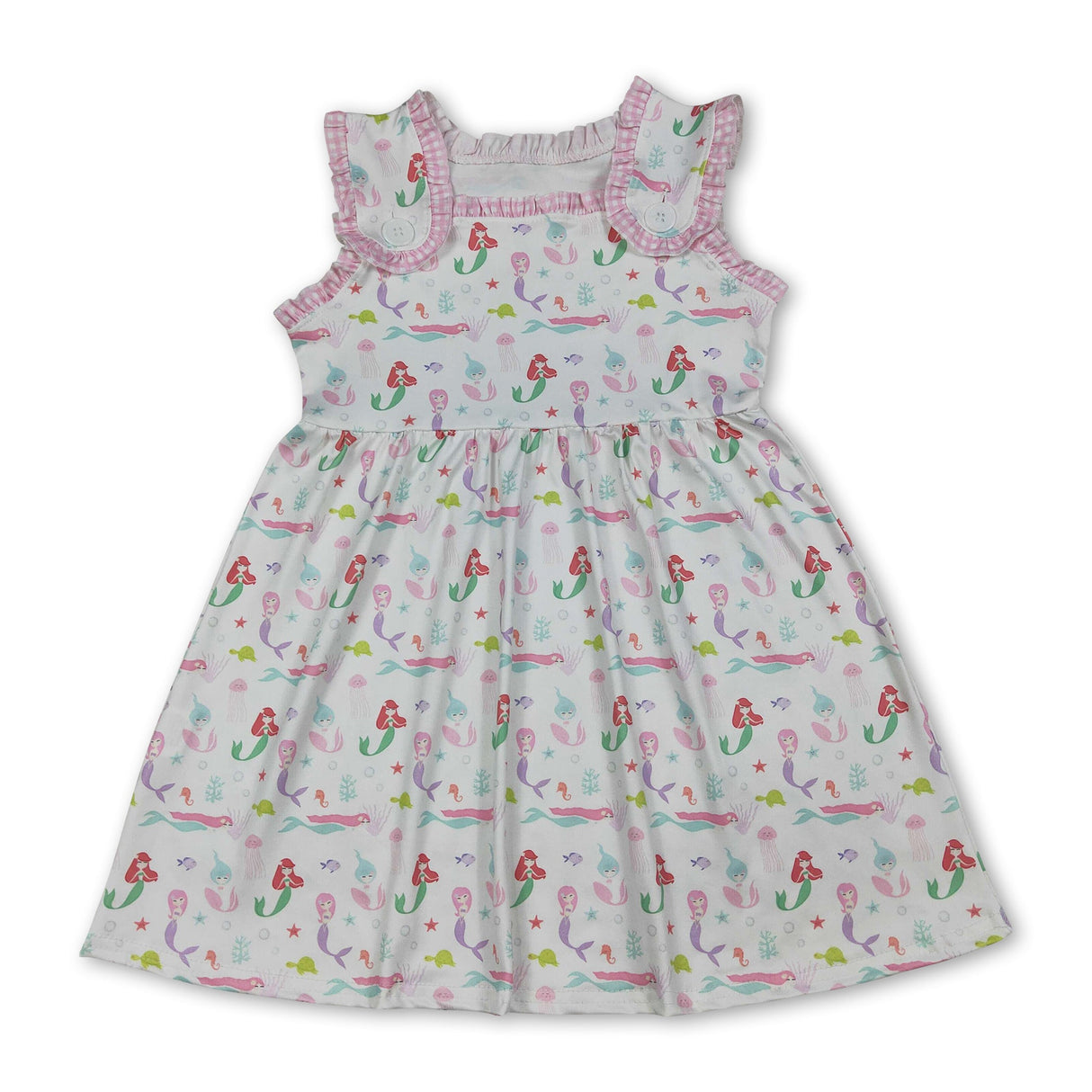 Sleeveless plaid ruffle fish princess kids girls summer dress