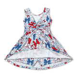 Sleeveless red blue bow baseball kids girls athletic dresses