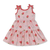 Sleeveless strawberry floral baby girls patchwork dress