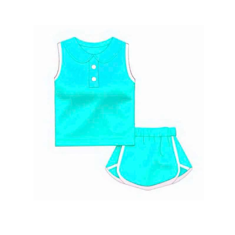 Aqua cotton sleeveless top skirt kids girls summer clothes