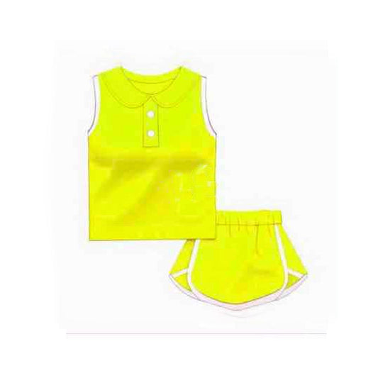 Yellow cotton sleeveless top skirt kids girls summer clothes