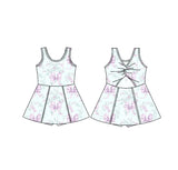Sleeveless lavender bow floral toddler girls athletic dresses