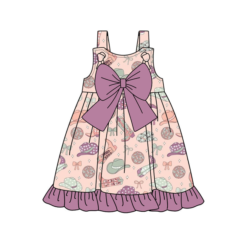 Straps bow hat boots ruffle western kids girls dresses