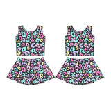 Sleeveless colorful leopard kids girls active wear set