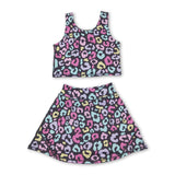 Sleeveless colorful leopard kids girls active wear set