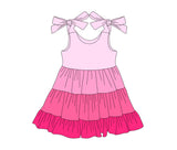 Pink straps patchwork ruffle kids girls dresses