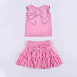 Pink sleeveless bow top ruffle skirt kids girls clothes