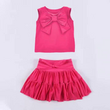 Hot pink bow cotton top ruffle skirt kids girls clothes