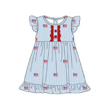 Flutter sleeves stripe flag kids girls 4th of july dresses