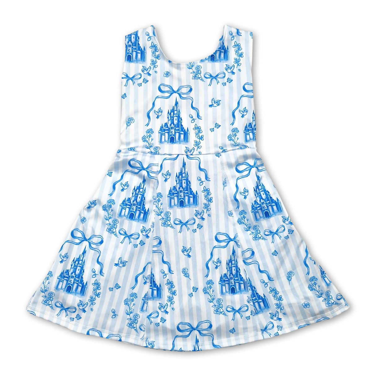 Sleeveless light blue bow castle girls athletic dresses