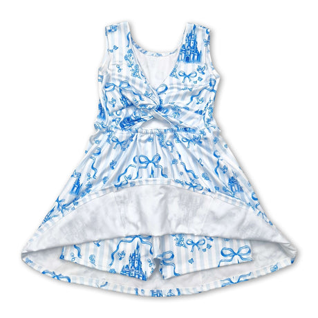 Sleeveless light blue bow castle girls athletic dresses
