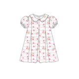 Short sleeves pink stripe floral baby girls dresses