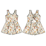 Sleeveless beige floral bow kids girls athletic dresses