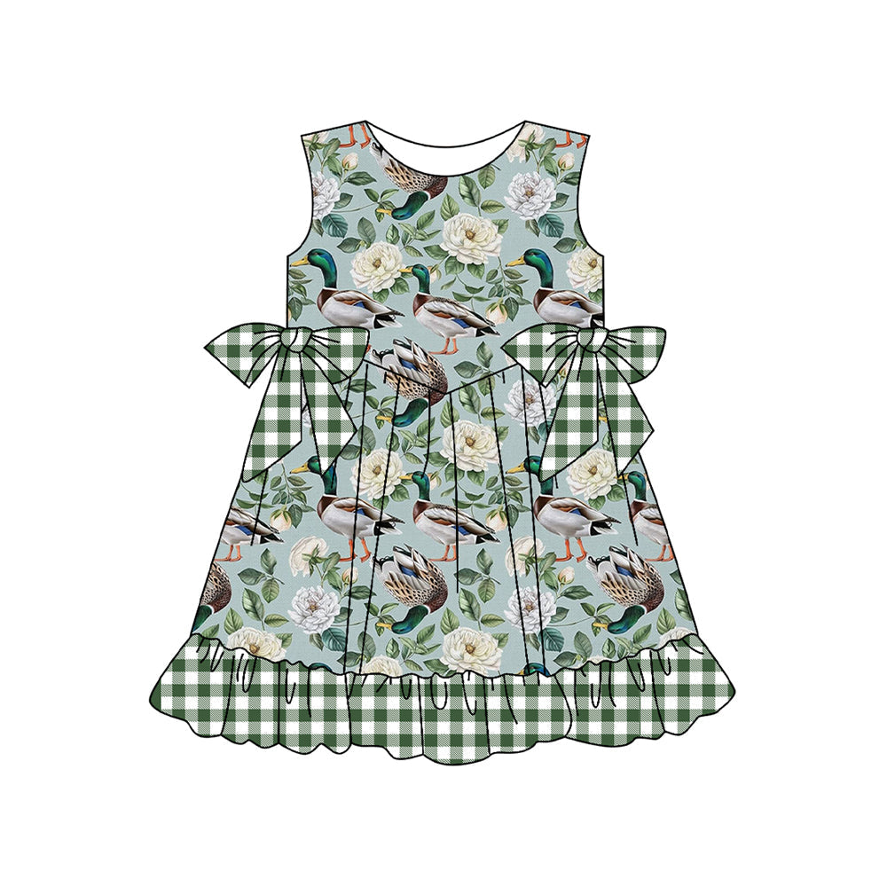 Sleeveless green plaid ruffle duck baby girls summer dresses
