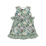 Sleeveless green plaid ruffle duck baby girls summer dresses
