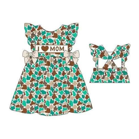 Flutter sleeves I love MOM camo kids girls dresses