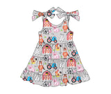 Straps cow horse pig sheep kids girls farm dresses