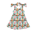 Green plaid straps pig tractors girls patchwork farm dress