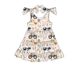 Straps pig chicken cow girls patchwork farm dress