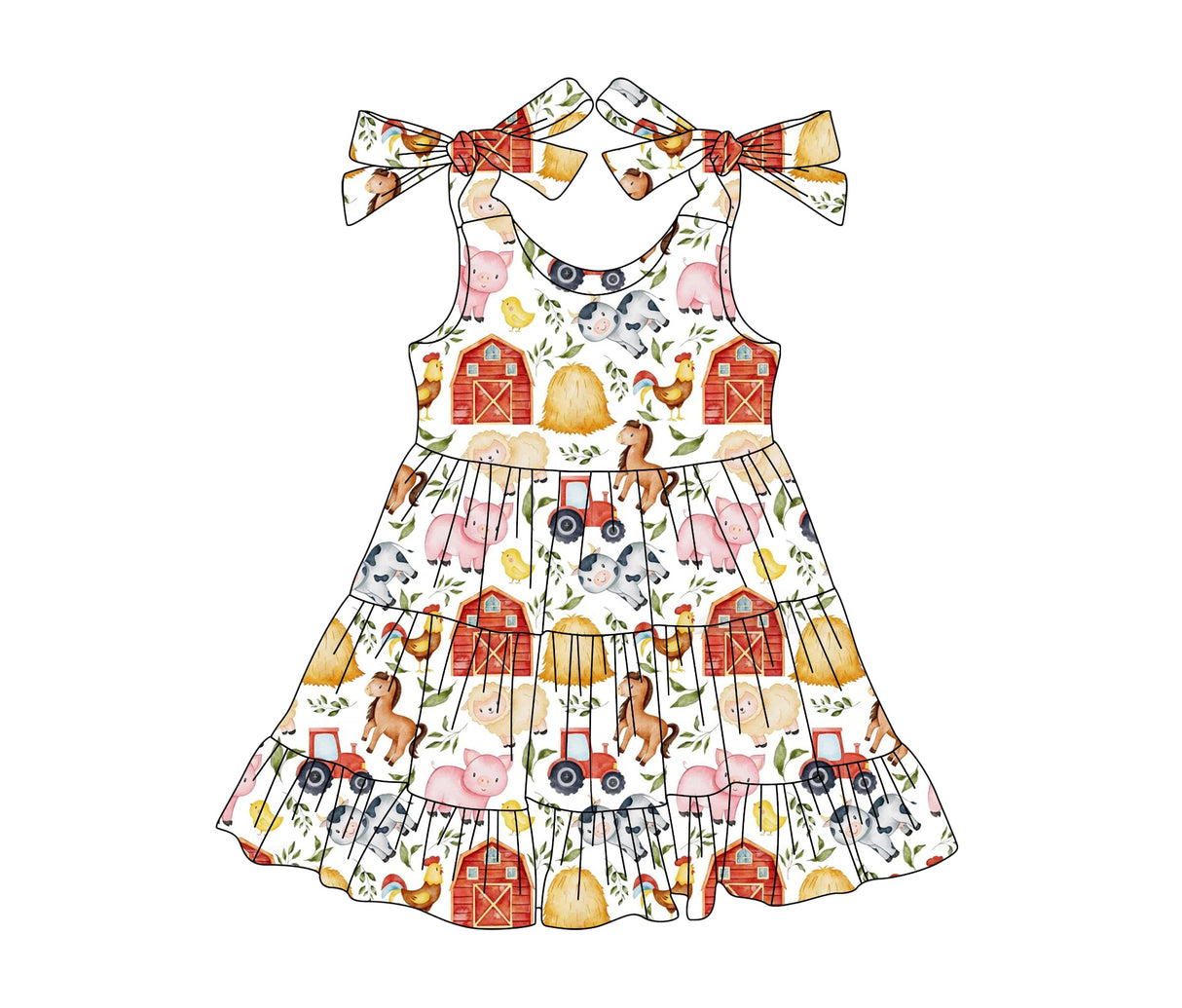 Straps horse pig chicken cow sheep girls farm dress
