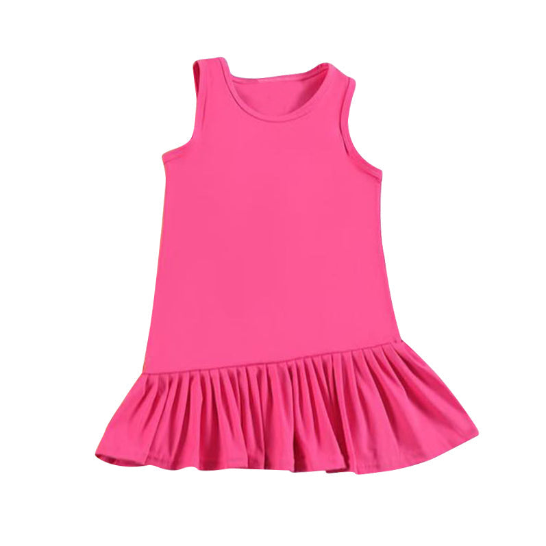 Sleeveless hot pink ruffle kids girls summer athletic dresses