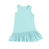 Sleeveless aqua ruffle kids girls summer athletic dresses