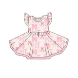 Flutter sleeves pink white bow kids girls summer dress