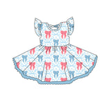 Flutter sleeves pink light blue bow kids girls summer dress