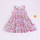 Sleeveless pink floral pockets baby girls dress