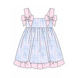 Straps stripe floral ruffle kids girls summer dress