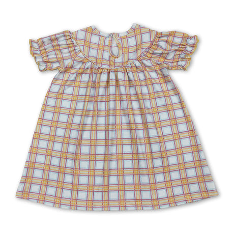 Cow tractor plaid short sleeves farm girls dresses