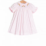 Pink polka dots rainbow short sleeves girls dresses
