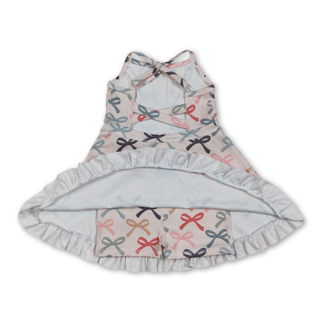 Straps colorful bows ruffle girls athletic dress