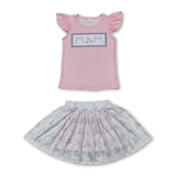 Flutter sleeves floral bow top skirt kids girls clothes