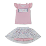 Flutter sleeves floral bow top skirt kids girls clothes