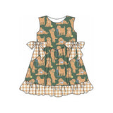 Sleeveless khaki plaid ruffle dog baby girls summer dresses