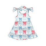 Straps pink blue bow baby girls summer dresses