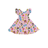 Pink flutter sleeves fish princess girls dresses