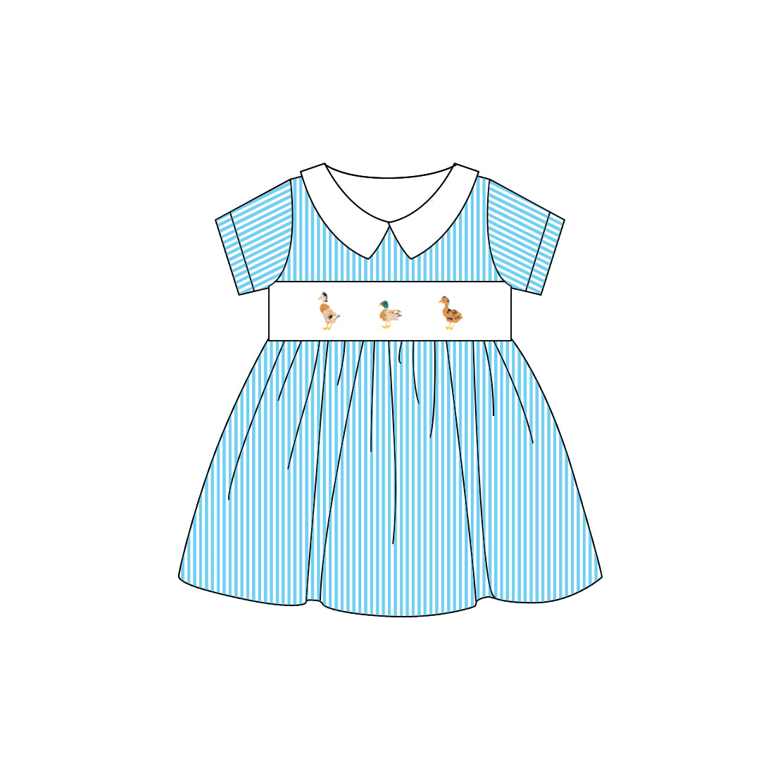 Blue stripe short sleeves duck kids girls summer dresses